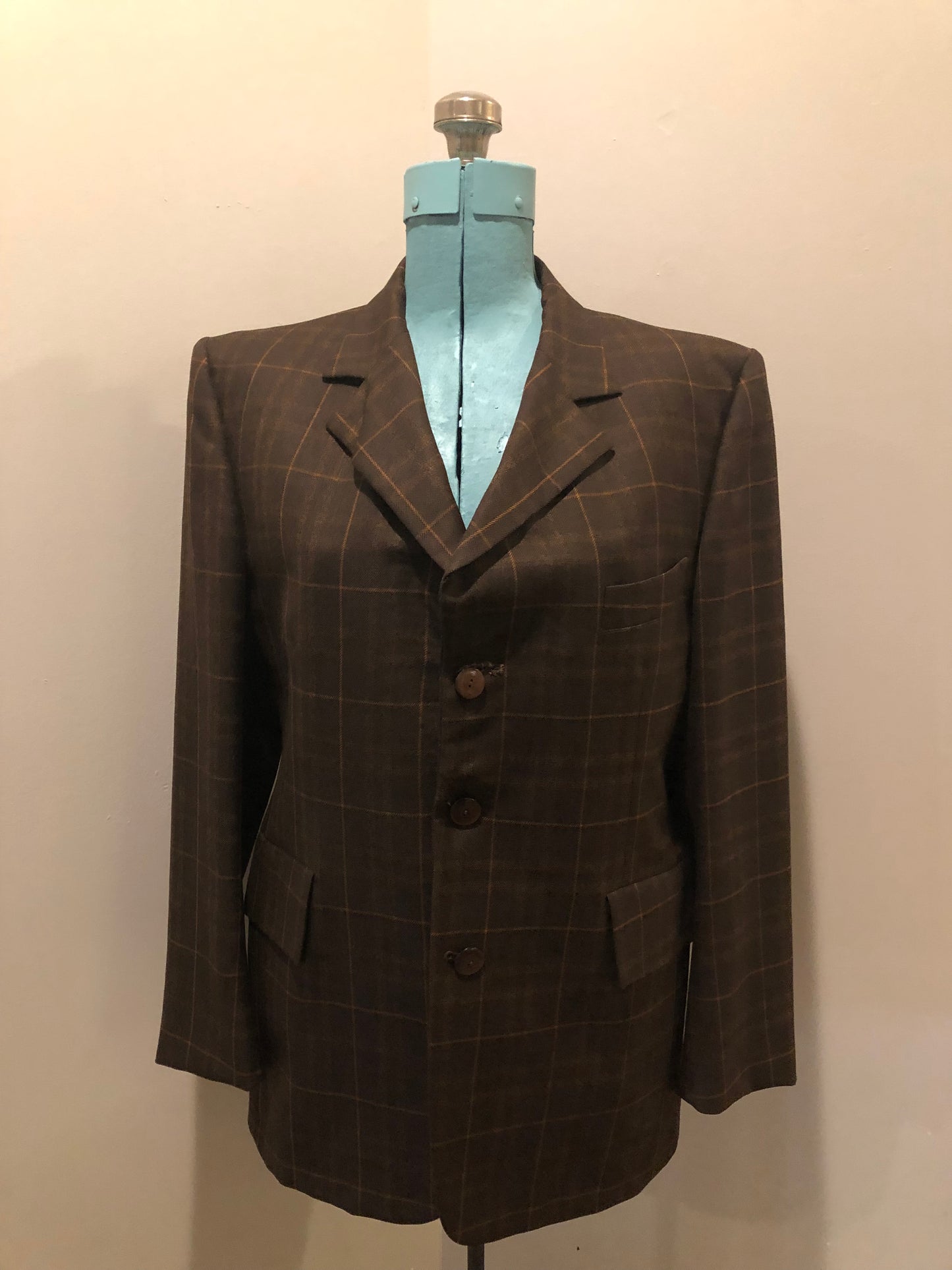 Vintage Warren Kloors 100% wool suit in brown and orange plaid. Lining has been extended in both jacket and pants. Made in Canada - Kingspier Vintage