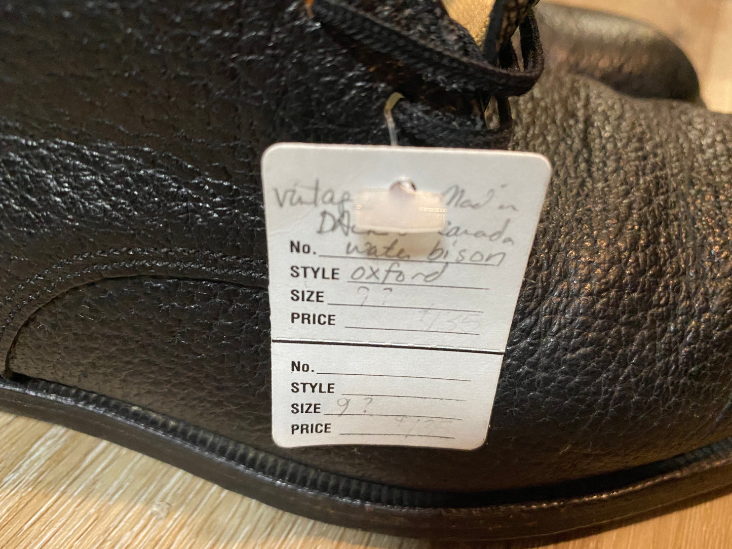 Kingspier Vintage - Black Pebbled Water Bison Leather Plain Toe Derbies by Dack's - Sizes: 8M 10W 41EURO, Made in Canada, Hand Benched Bespoke Quality, Leather Soles and Insoles, Wingfoot Goodyear Rubber Heels