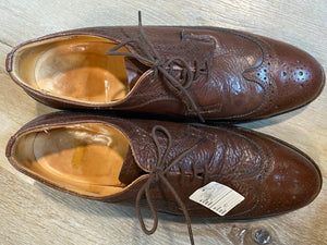 Kingspier Vintage - Brown Steel Toe Camel Skin Texture Leather Full Brogue Wingtip Derbies by Seco - Sizes: 11M 13W 44EURO, Made in Canada, eather Soles, Armotred Heels Made with Dupont Hypalon