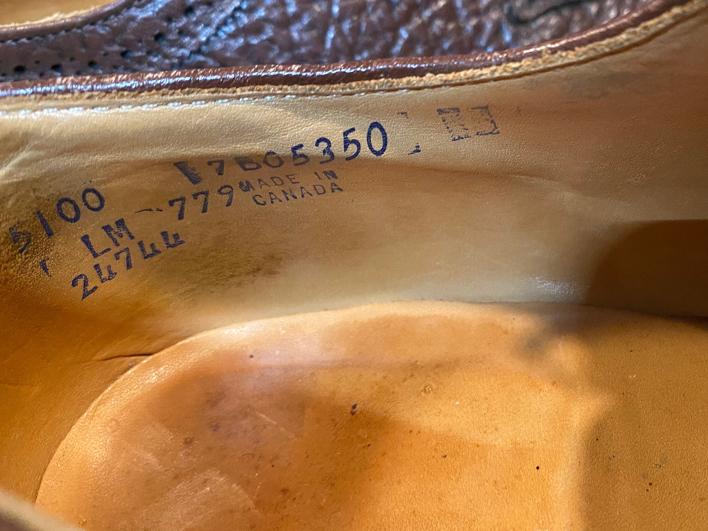 Kingspier Vintage - Brown Steel Toe Camel Skin Texture Leather Full Brogue Wingtip Derbies by Seco - Sizes: 11M 13W 44EURO, Made in Canada, eather Soles, Armotred Heels Made with Dupont Hypalon