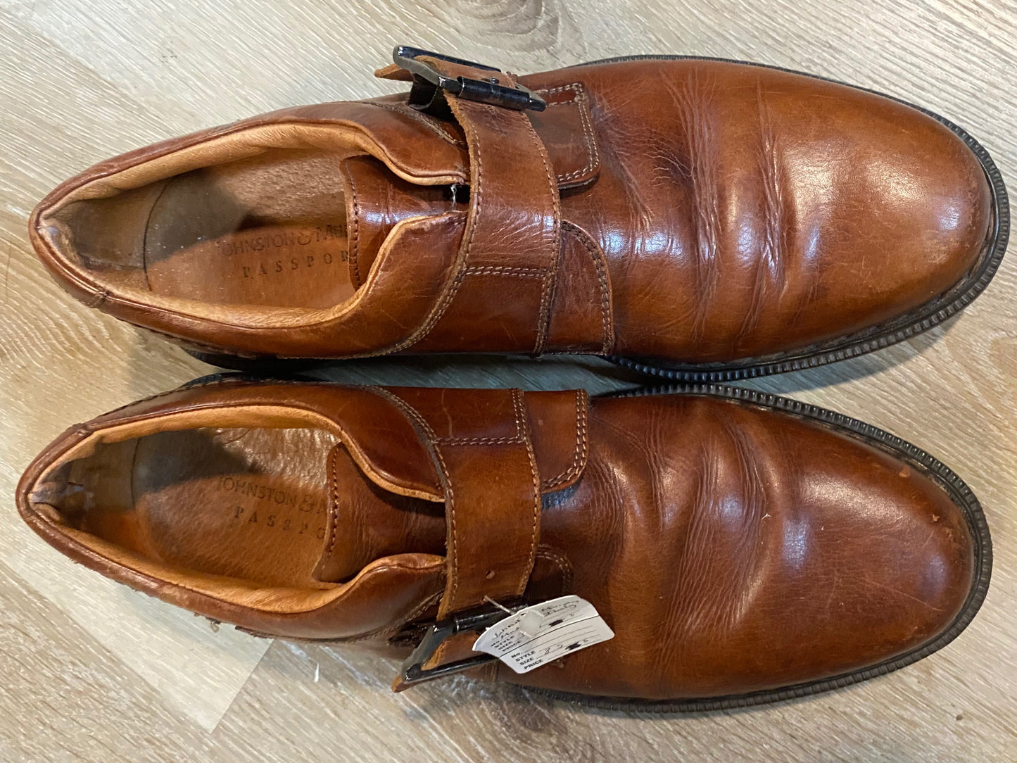 Kingspier Vintage - Brown Plain Toe Single Monk Strap with Buckle by Johnston & Murphy Passport - Sizes: 8.5M 10.5W 41-42EURO, Made in Italy, Leather Uppers, Leather and Rubber Soles