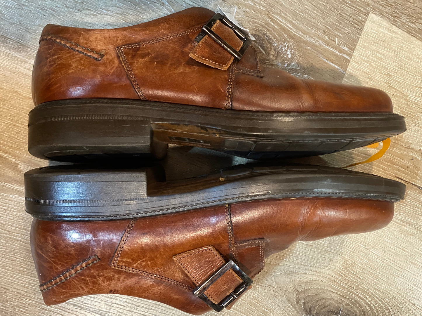 Kingspier Vintage - Brown Plain Toe Single Monk Strap with Buckle by Johnston & Murphy Passport - Sizes: 8.5M 10.5W 41-42EURO, Made in Italy, Leather Uppers, Leather and Rubber Soles