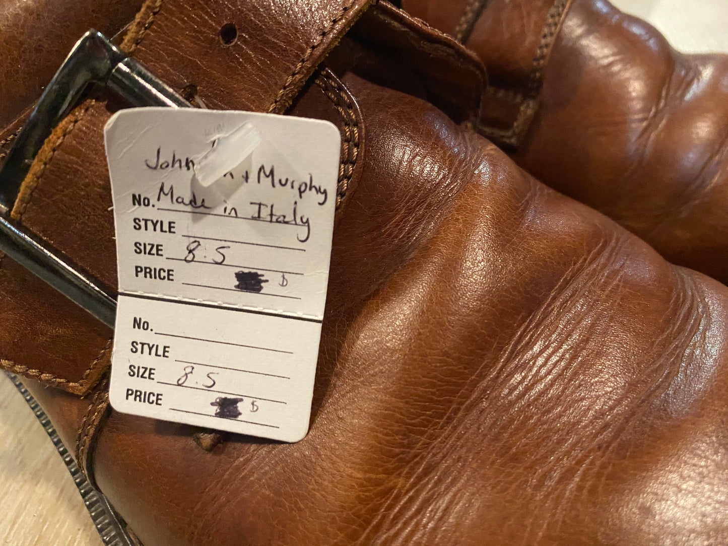 Kingspier Vintage - Brown Plain Toe Single Monk Strap with Buckle by Johnston & Murphy Passport - Sizes: 8.5M 10.5W 41-42EURO, Made in Italy, Leather Uppers, Leather and Rubber Soles