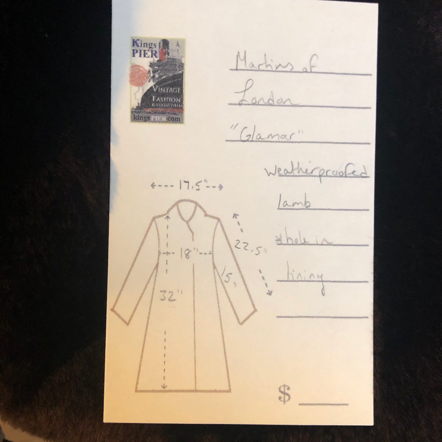 Vintage Martins of London “Glamar” weatherproofed lambs fur in dark brown with satin lining, hook and eye clasps and pockets - Kingspier Vintage