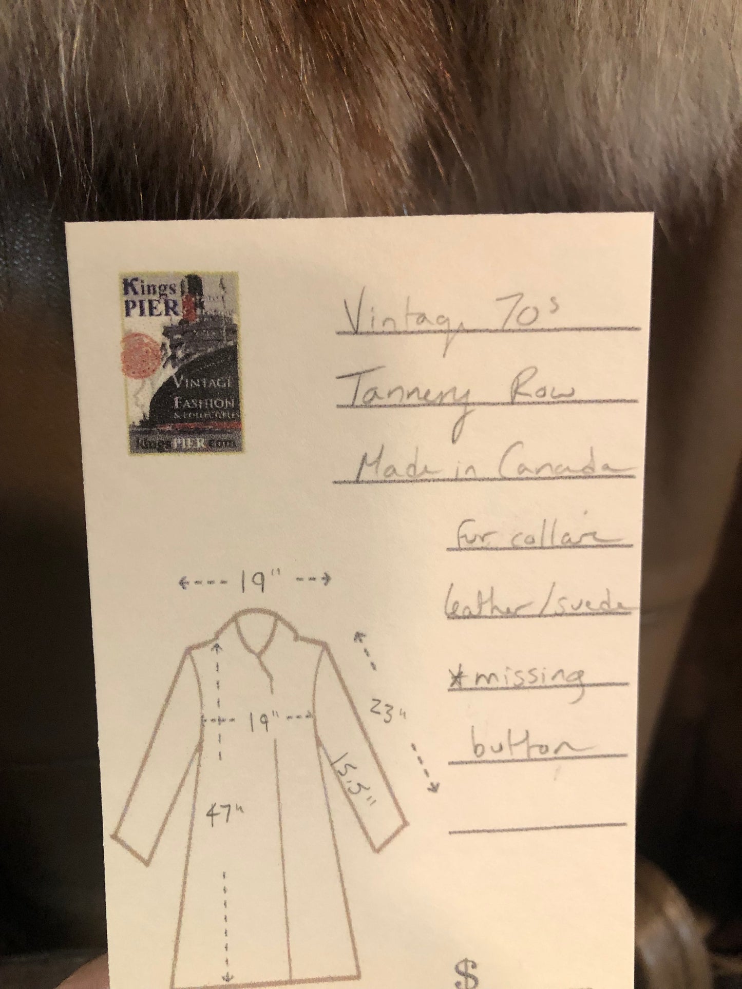 Vintage 70s Tannery Row full length suede and leather panelled jacket with belt, oversized fur trimmed collar, quilted lining, button closures and pockets, Made in Canada - Kingspier Vintage