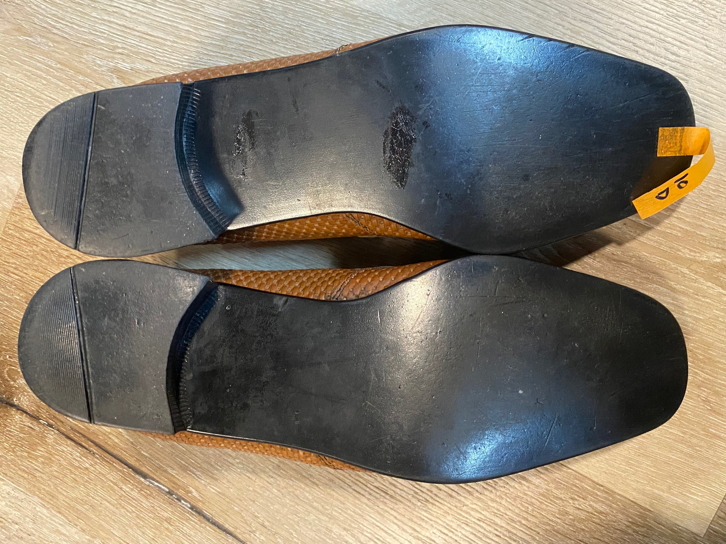 Kingspier Vintage - 1970s/80s Light Brown Embossed Basket Weave Loafers with Darker Brown Saddles by Jarman for Men Sanitized - Sizes: 10M 12W 43EURO, Rubber Soles, Leather Insoles