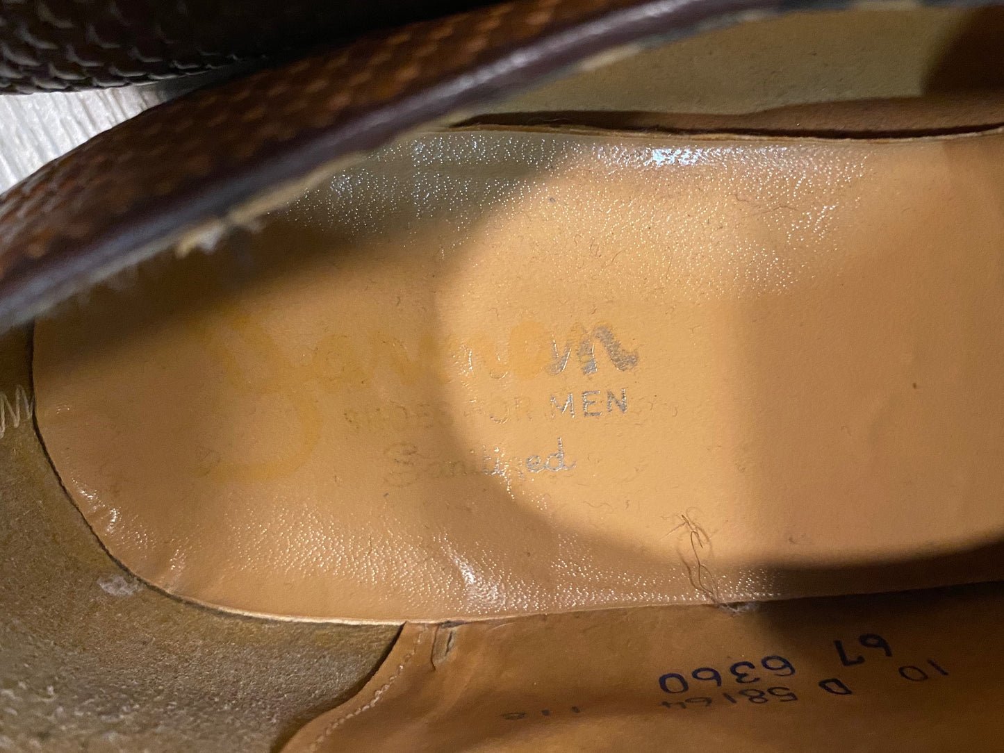 Kingspier Vintage - 1970s/80s Light Brown Embossed Basket Weave Loafers with Darker Brown Saddles by Jarman for Men Sanitized - Sizes: 10M 12W 43EURO, Rubber Soles, Leather Insoles