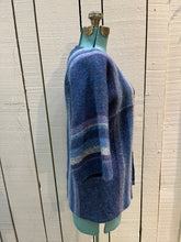 Load image into Gallery viewer, Vintage Bogside Weaving hand woven purple 100% pure wool cardigan with two button closures.

Made in St John’s, Newfoundland
