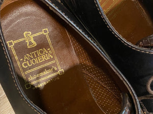 Kingspier Vintage - Brown Basket Weave Leather Derbies with Dark Brown Quarters/Back by Antica Cuoieria Shoemaker’s Goodyear Type - Sizes: 9.5M 11.5W 42.5EURO, Made in Italy, Vero Cuoio Leather Soles and Insoles, Antica Cuoieria Rubber Heels