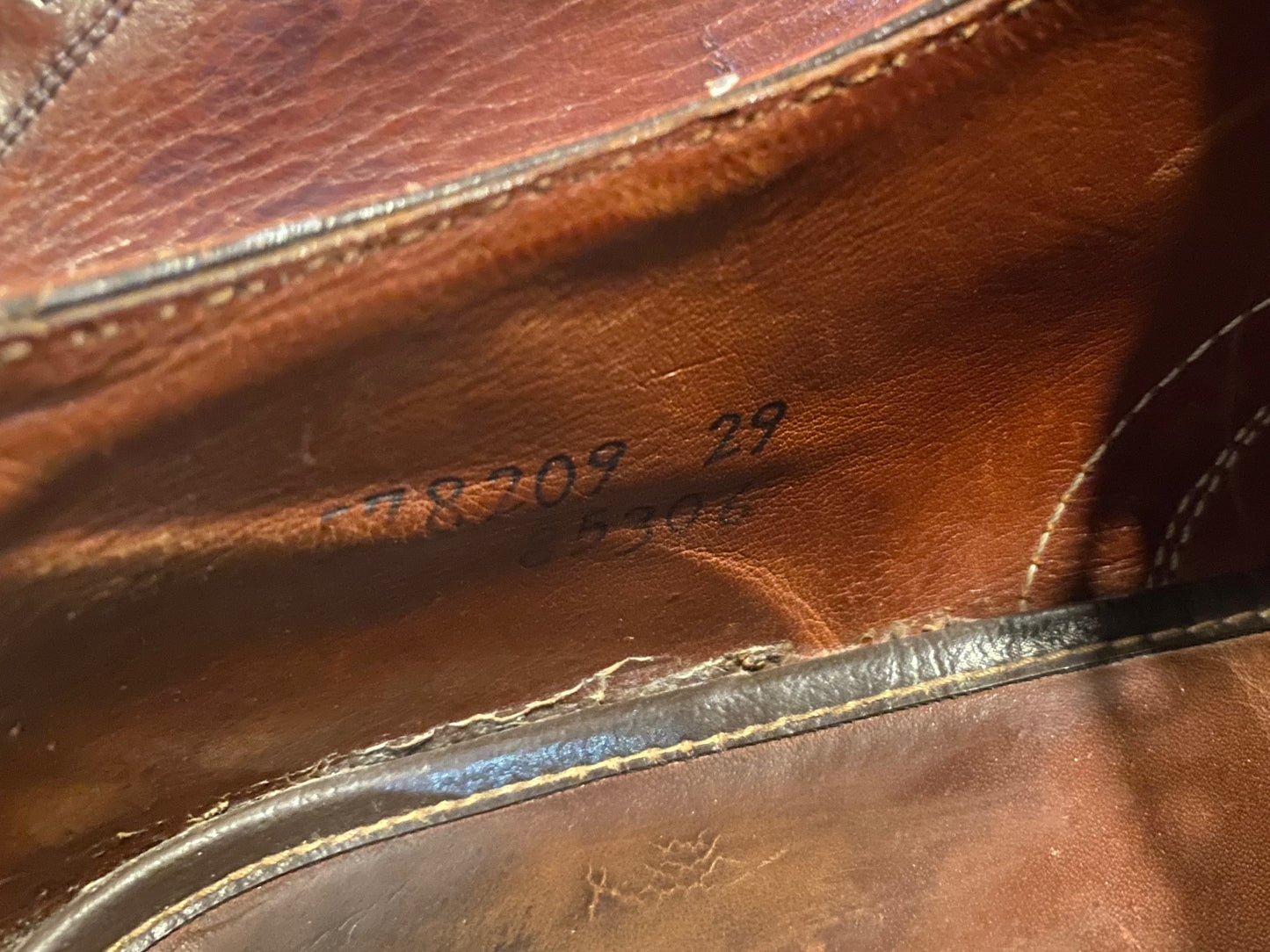 Kingspier Vintage - Brown Leather Full Brogue Wingtip Derbies - Sizes: 9M 11W 42EURO, Johnson Written in Pen on Sole of Left Shoe, Discolouration on Tongues, Cat's Paw Won't Slip Rubber Soles