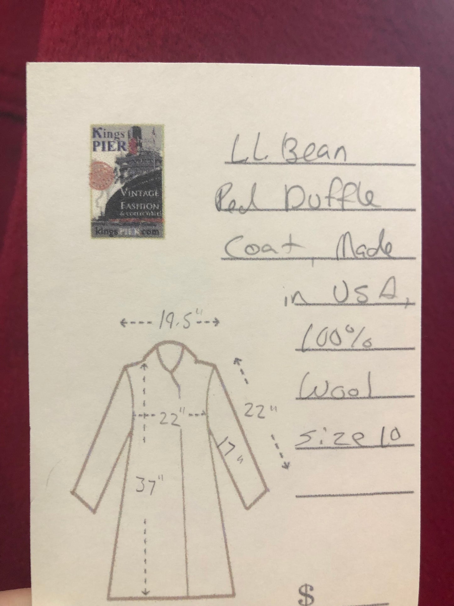 LL Bean red 100& wool duffle coat with suede loops and wooden toggles, zipper closure, detachable hood, the top of the lining is a lambs wool blend and the bottom is quilted with thinsulate, Made in USA. Size 10 womens - Kingspier Vintage