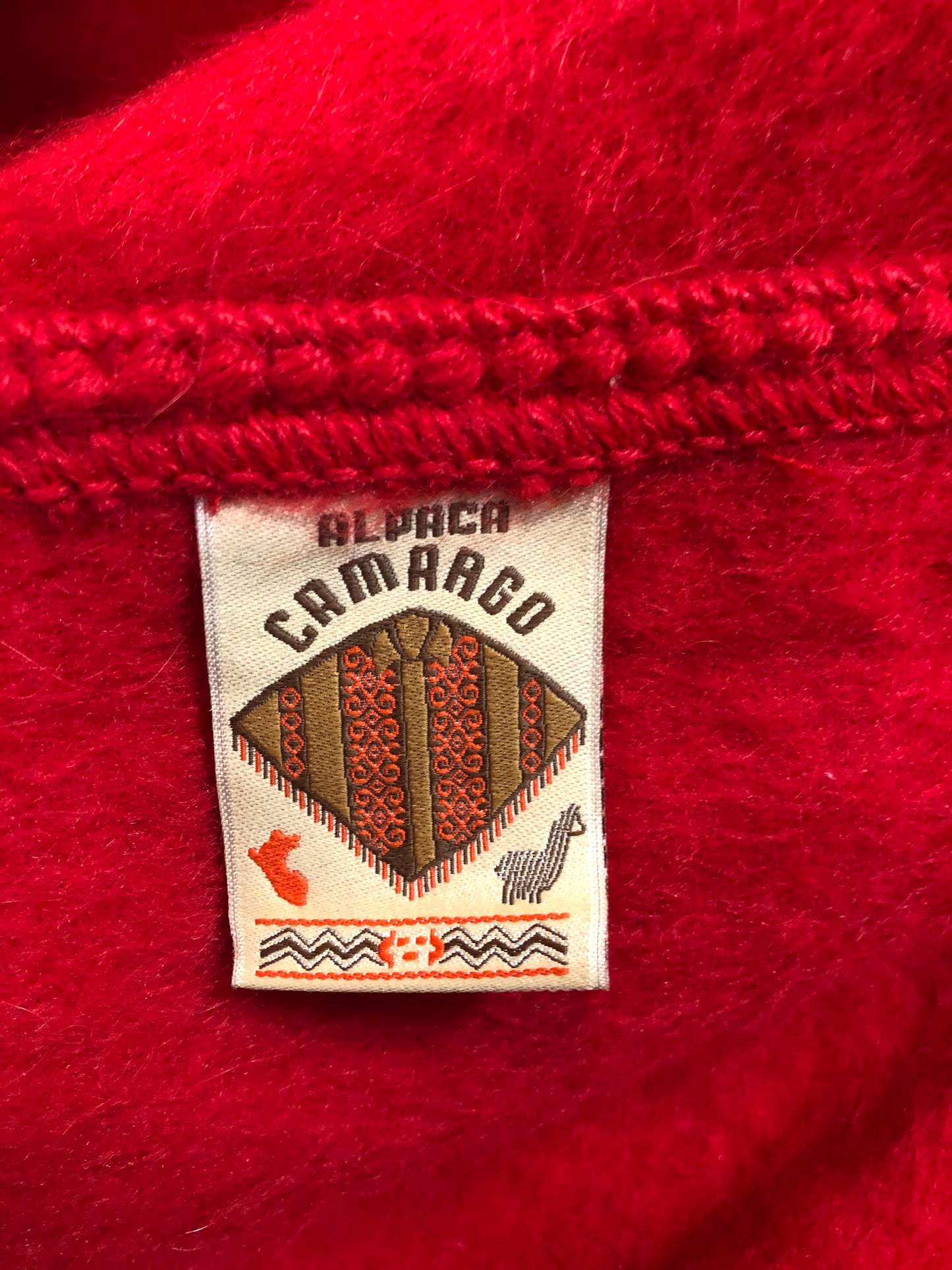 Kingspier Vintage - Camargo bright red alpaca wool cape with attached scarf and button closures.