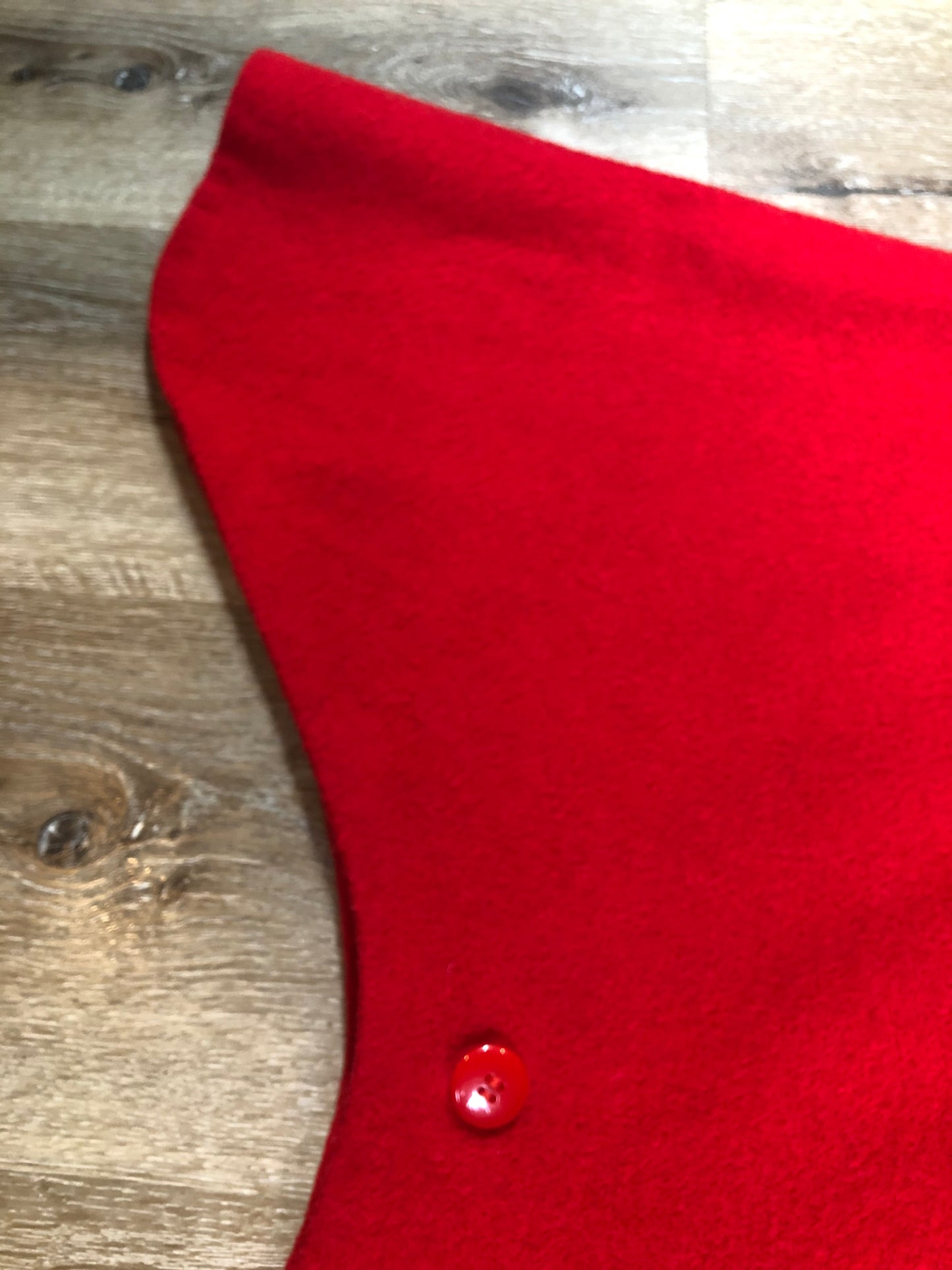 Kingspier Vintage - My Maine Bag bright red wool cape with hood, zipper closure and buttons at the sides to create sleeves. Made in Bangor, Maine, USA. One size fits most.