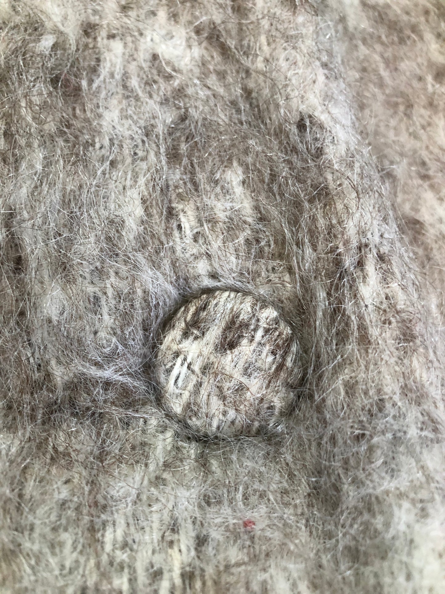 Kingspier Vintage - Beige mohair cape with collar, buttons, patch pockets and beige lining and two side slits for arms to come through.