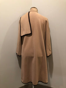 Kingspier Vintage - Handmade camel coloured cashmere cape with sleeves, attached scarf, patch pockets, two button closure at the collar and a full lining.