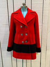 Load image into Gallery viewer, Vintage Hudson’s Bay Company red and black point blanket 100% pure virgin wool coat, double breasted with two front pockets and a satin lining.

Made in Canada
Chest 38”
