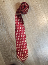 Load image into Gallery viewer, Kingspier Vintage - Park Lane for Eaton red tie with cream diamond pattern. Fibres unknown.

Length: 55.25” 
Width: 3” 

This tie is in excellent condition.
