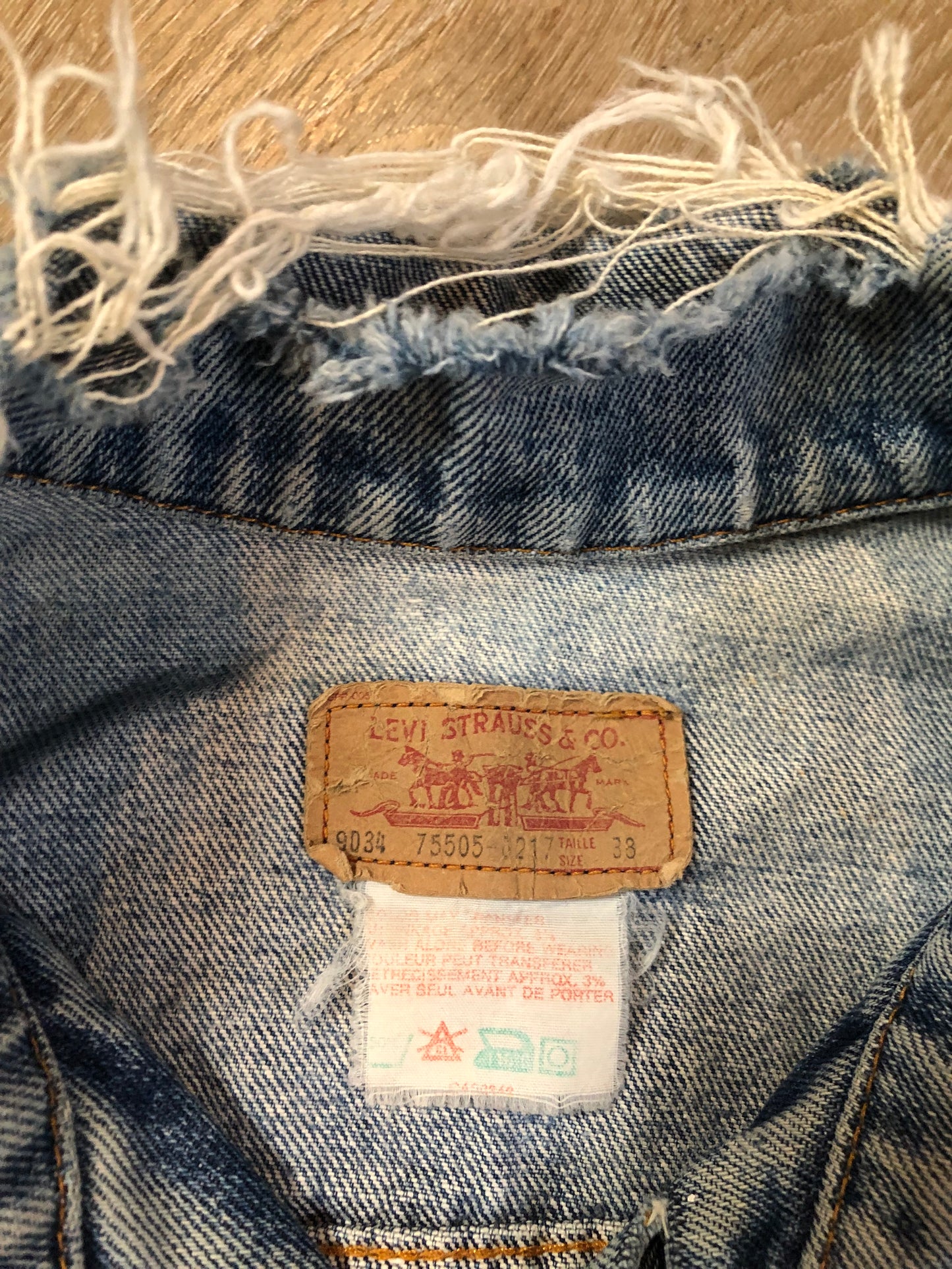 Vintage 1970’s Levi’s light wash denim trucker jacket with two flap pockets on the chest. Red Tab, 100% cotton, made in Canada, size 38 - Kingspier Vintage