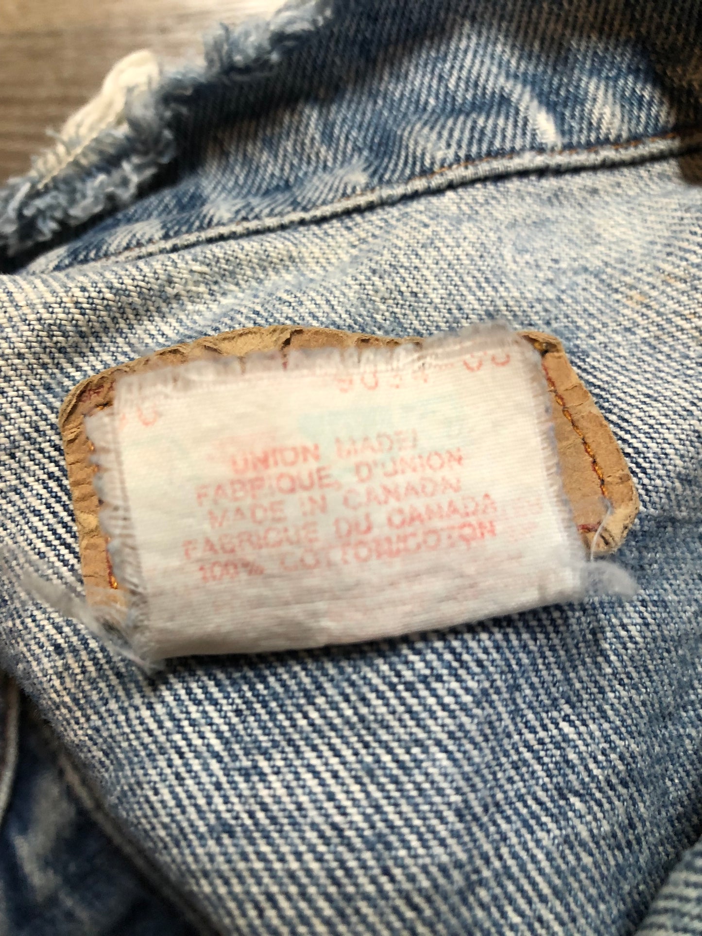Vintage 1970’s Levi’s light wash denim trucker jacket with two flap pockets on the chest. Red Tab, 100% cotton, made in Canada, size 38 - Kingspier Vintage