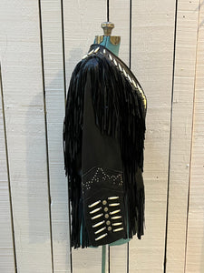Rare authentic vintage leather jacket with fringe once owned by June Carter. Consigned by a former member of Johnny Cash’s band from 1987-1990. 

The Western World by Shaf jacket features snap closures, leather fringe, beaded and stud details.

Size Medium