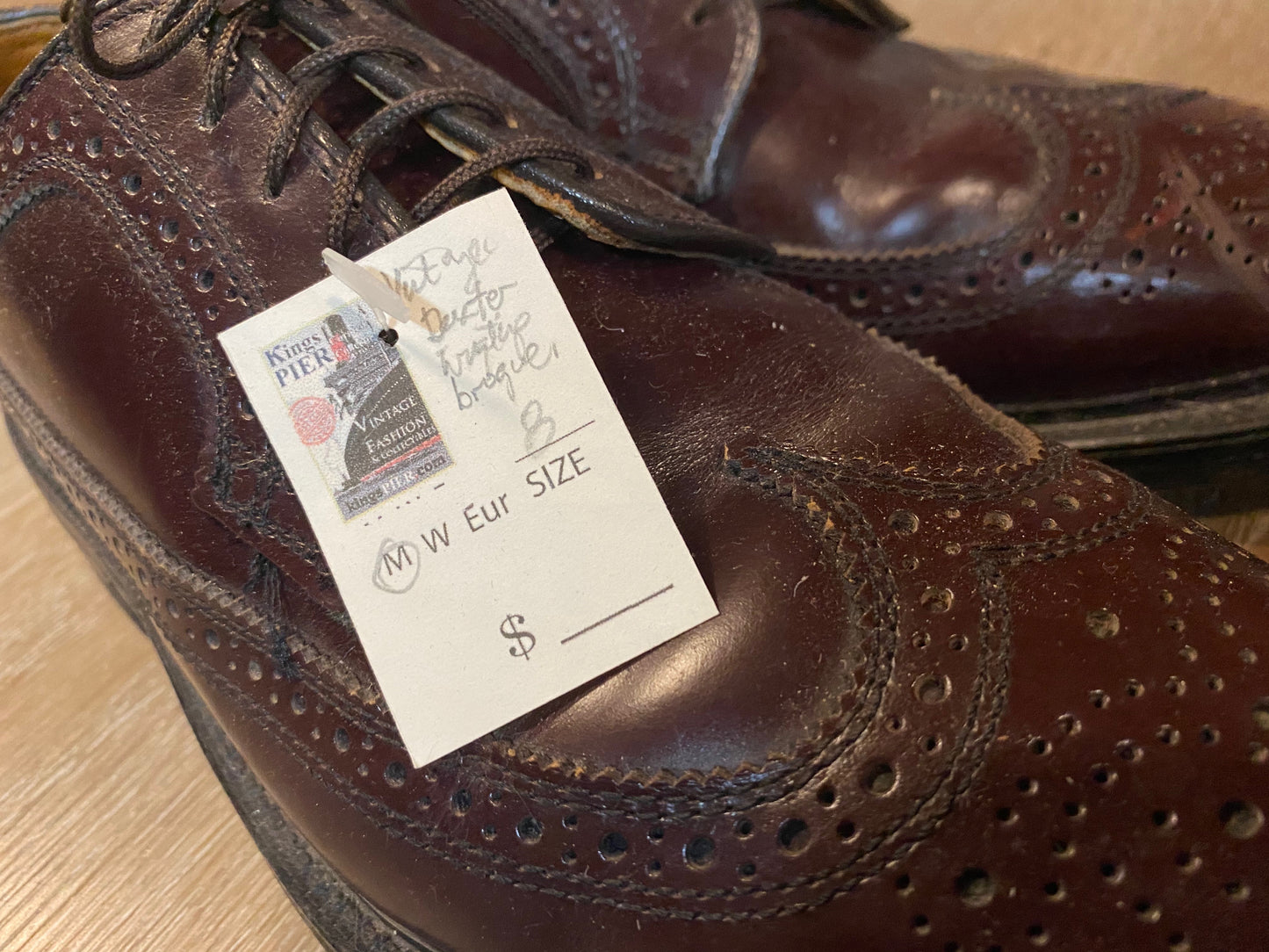 Kingspier Vintage - Burgundy Full Brogue Wingtip Derbies by Dexter Shoemakers to America - Sizes: 8M 10W 41EURO, Made in USA, Genuine Leather Soles and Dexter Rubber Heels,