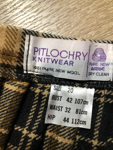 Kingspier Vintage - Pitlochry Knitwear black, white and brown plaid 100% wool kilt.