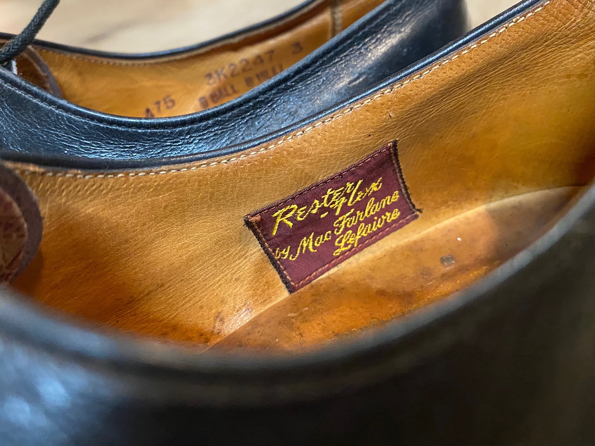 Kingspier Vintage - “No Breaking-In” Black Leather Derbies by MacFarlane Leisure Rester-Flex - Sizes: 7M 8.5W 39-40EURO, Made in Canada, Leather Soles, D Ball B Heel