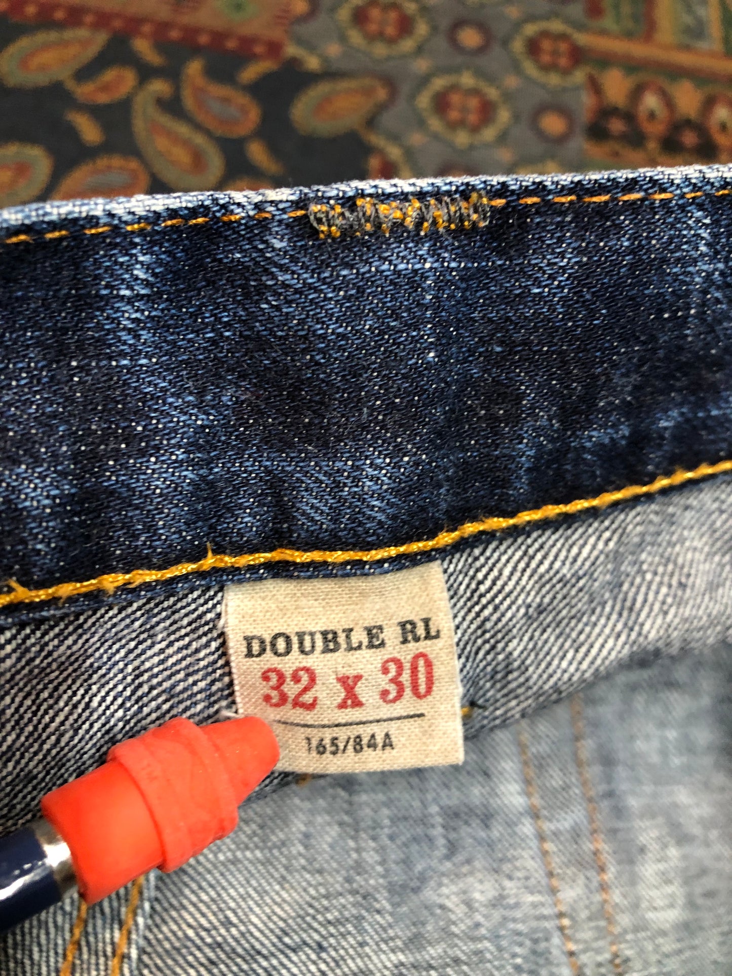 Double RL Ralph Lauren Slim Fit Denim Jeans Mid rise Button fly 100% Cotton Japan Selvage Medium Wash Made in USA - Kingspier Vintage