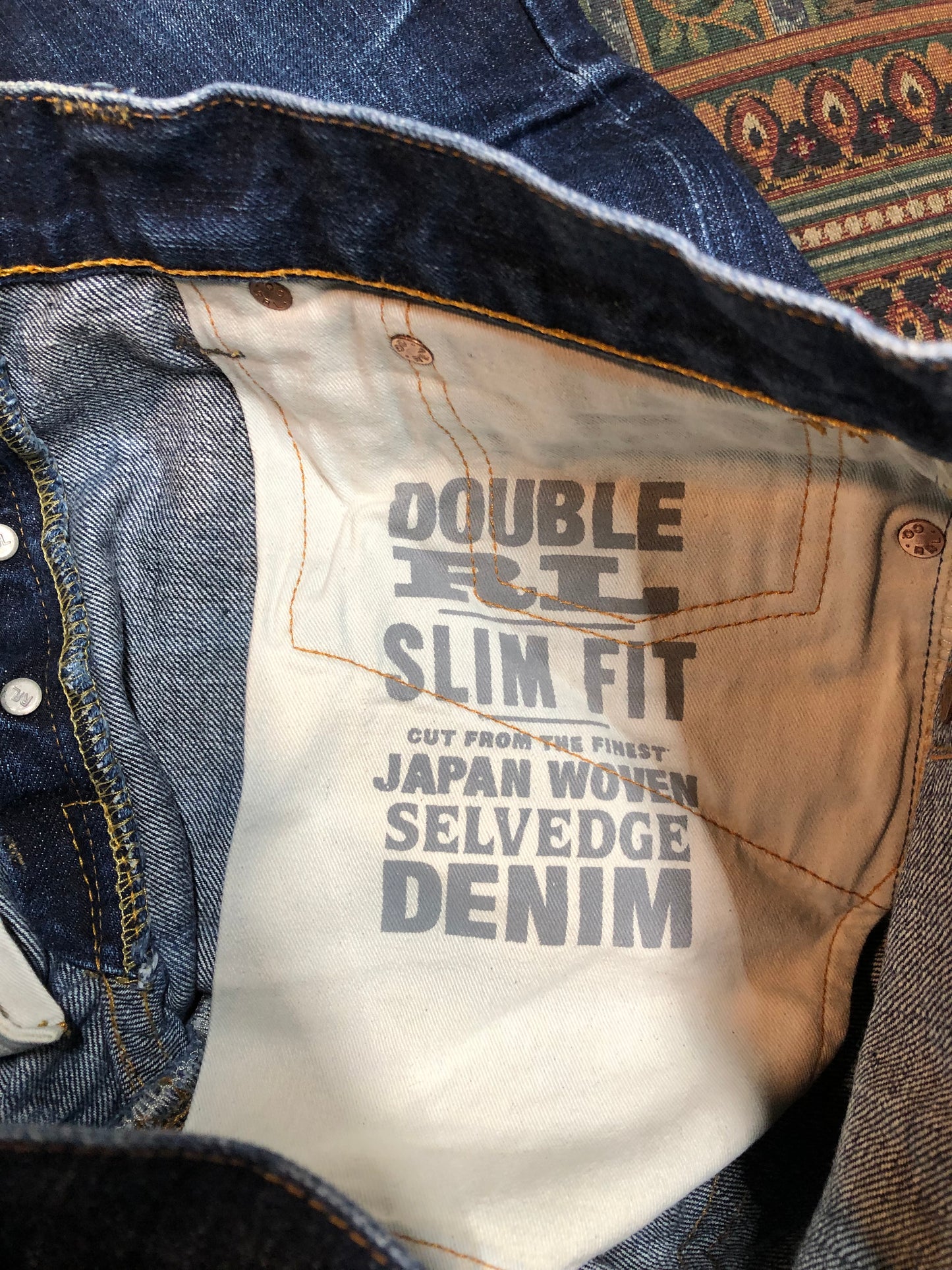 Double RL Ralph Lauren Slim Fit Denim Jeans Mid rise Button fly 100% Cotton Japan Selvage Medium Wash Made in USA - Kingspier Vintage