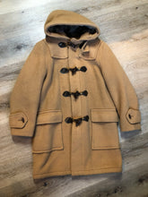 Load image into Gallery viewer, Kingspier Vintage - Deadstock Hudson’s Bay Company duffle coat in camel with wooden toggles, flap pockets, zipper closures and hood.

