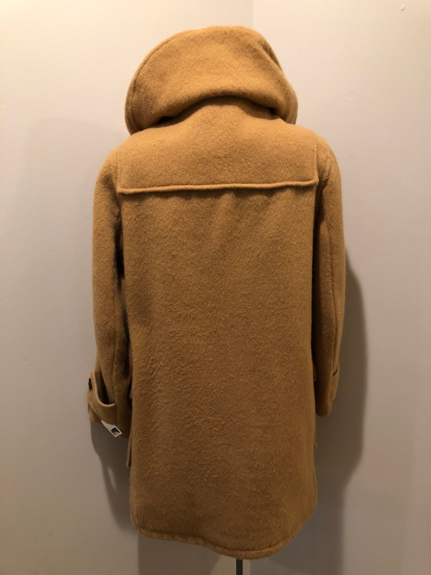 Kingspier Vintage - Deadstock Hudson’s Bay Company duffle coat in camel with wooden toggles, flap pockets, zipper closures and hood.