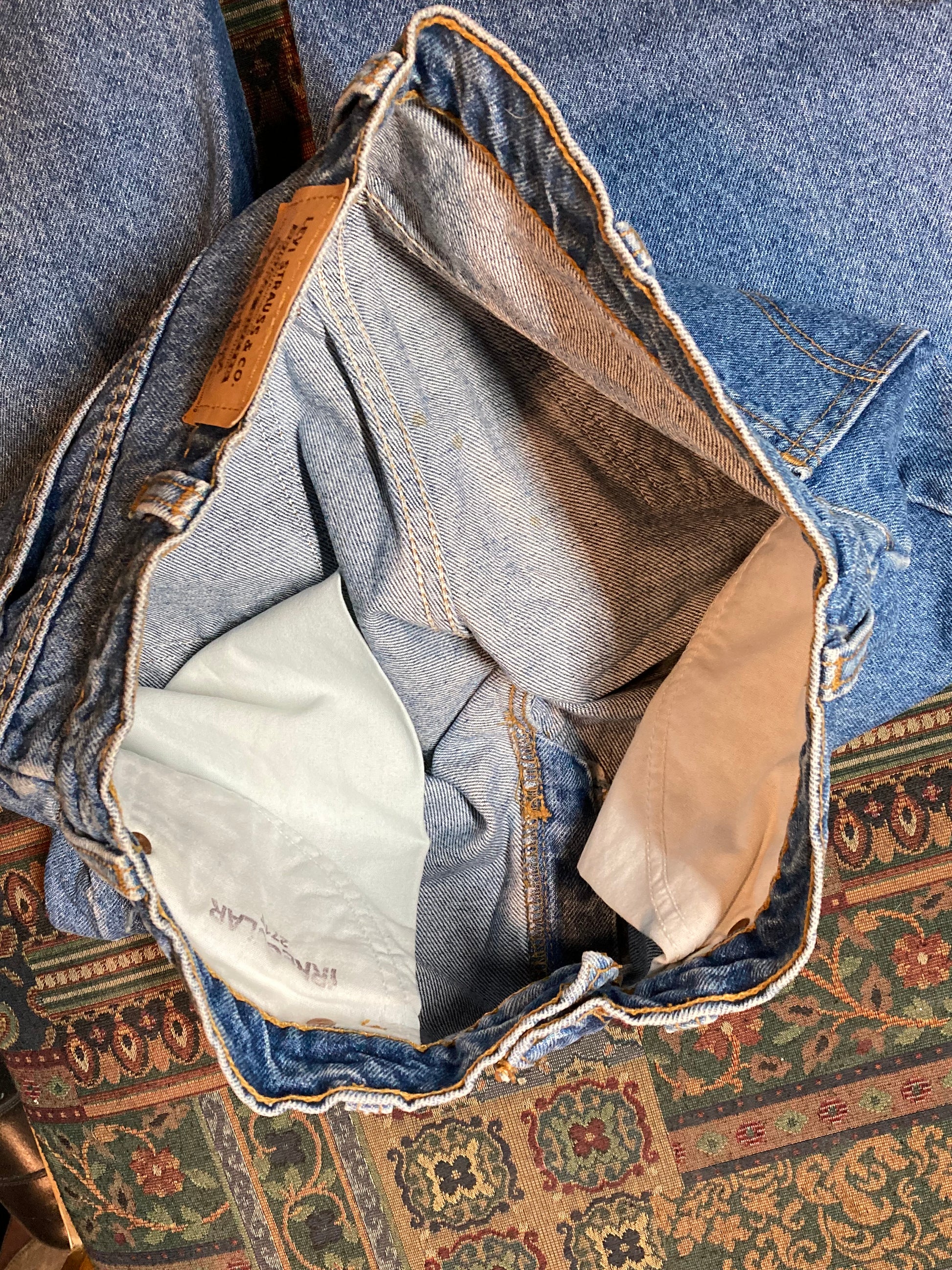 Levi’s 619 - 32”x31.5” Denim Jeans  Vintage Orange Tab  High rise  Straight cut  100% cotton  Medium wash  Button stamped “212”  Labeled 32”x34” with professionally altered hem  Made in Canada - Kingspier Vintage