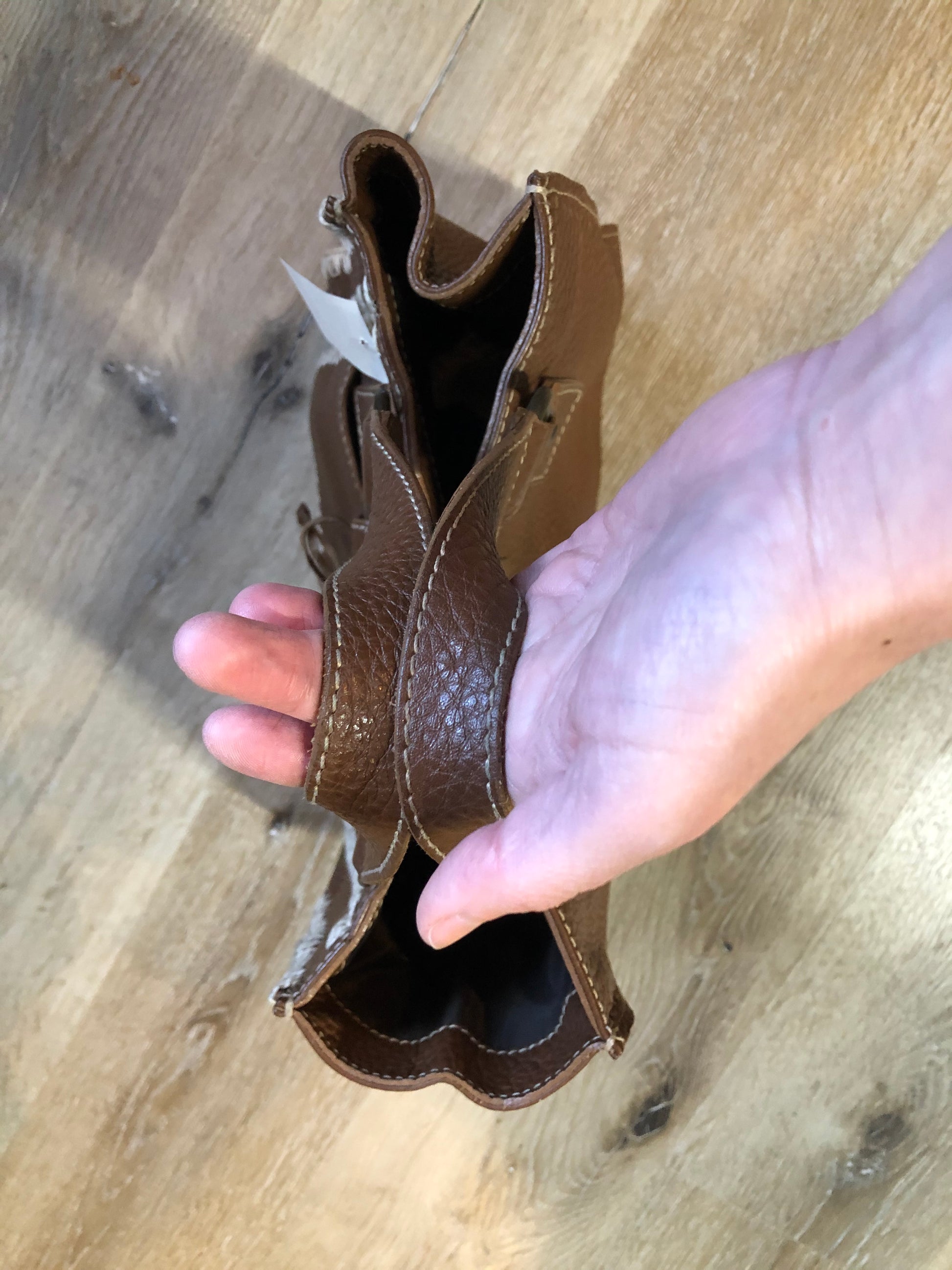 Kingspier Vintage - Russell and Brommley brown pebble leather handbag with decorative stitching one inside compartment