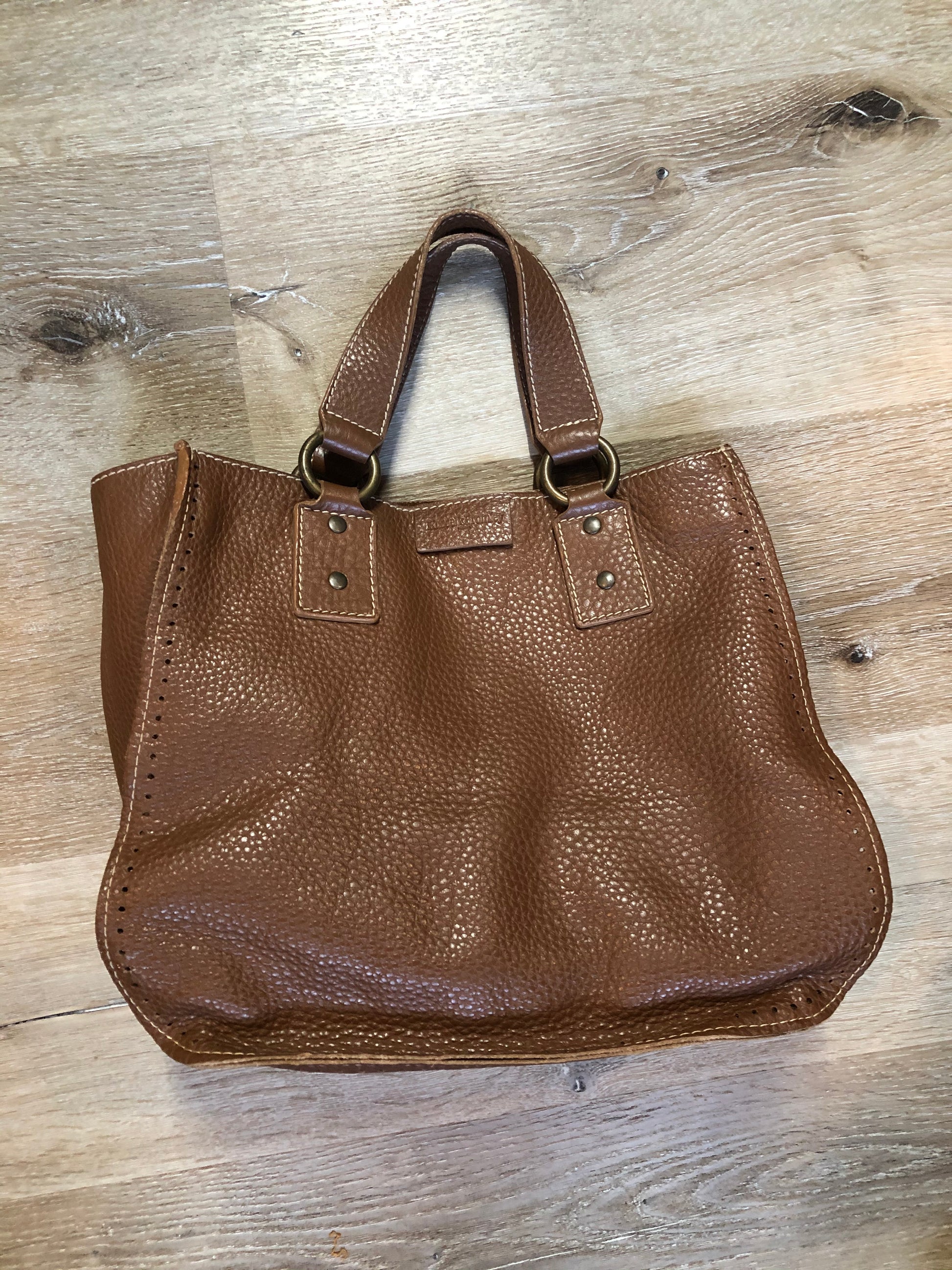Kingspier Vintage - Russell and Brommley brown pebble leather handbag with decorative stitching one inside compartment