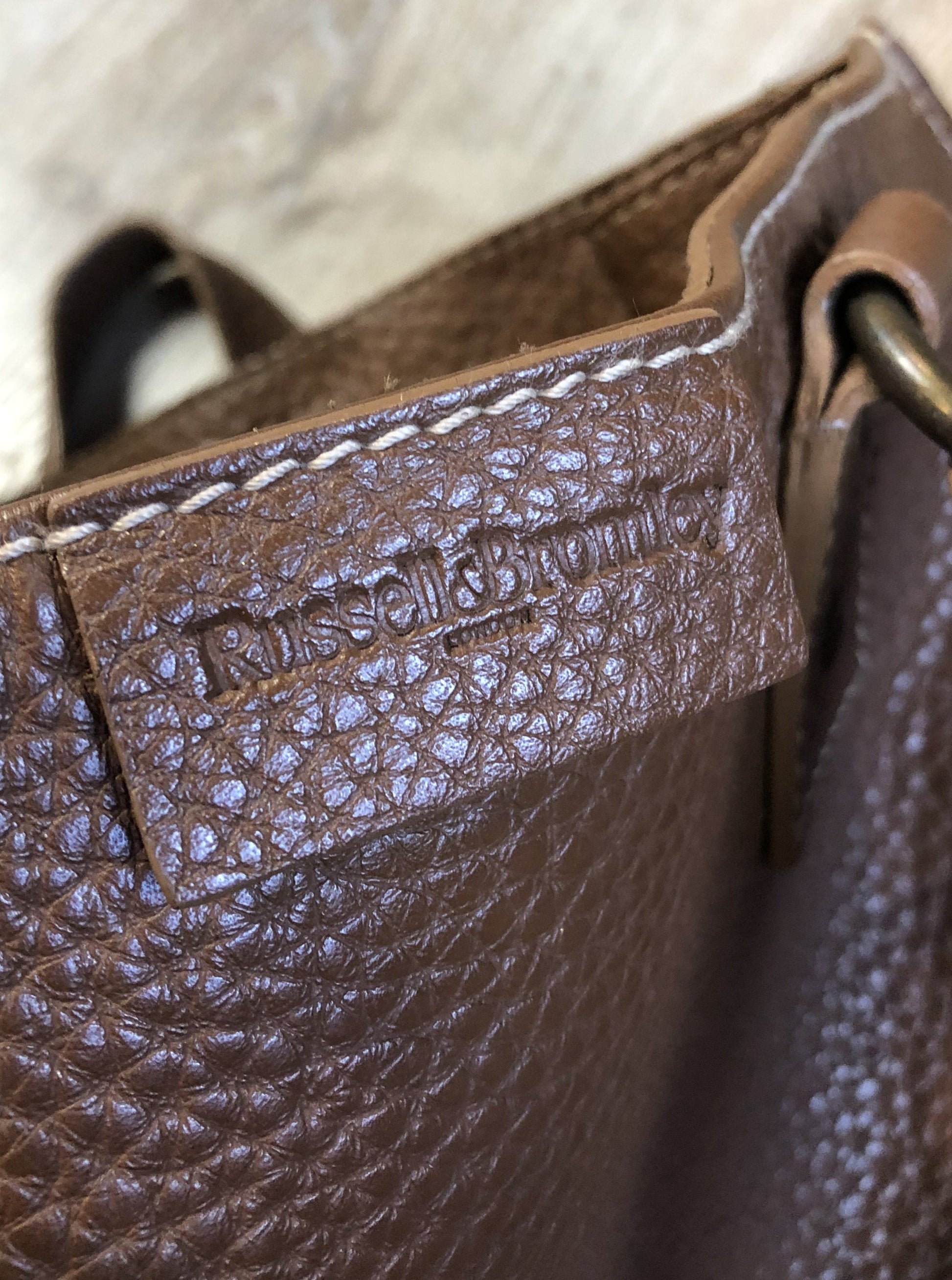 Kingspier Vintage - Russell and Brommley brown pebble leather handbag with decorative stitching one inside compartment