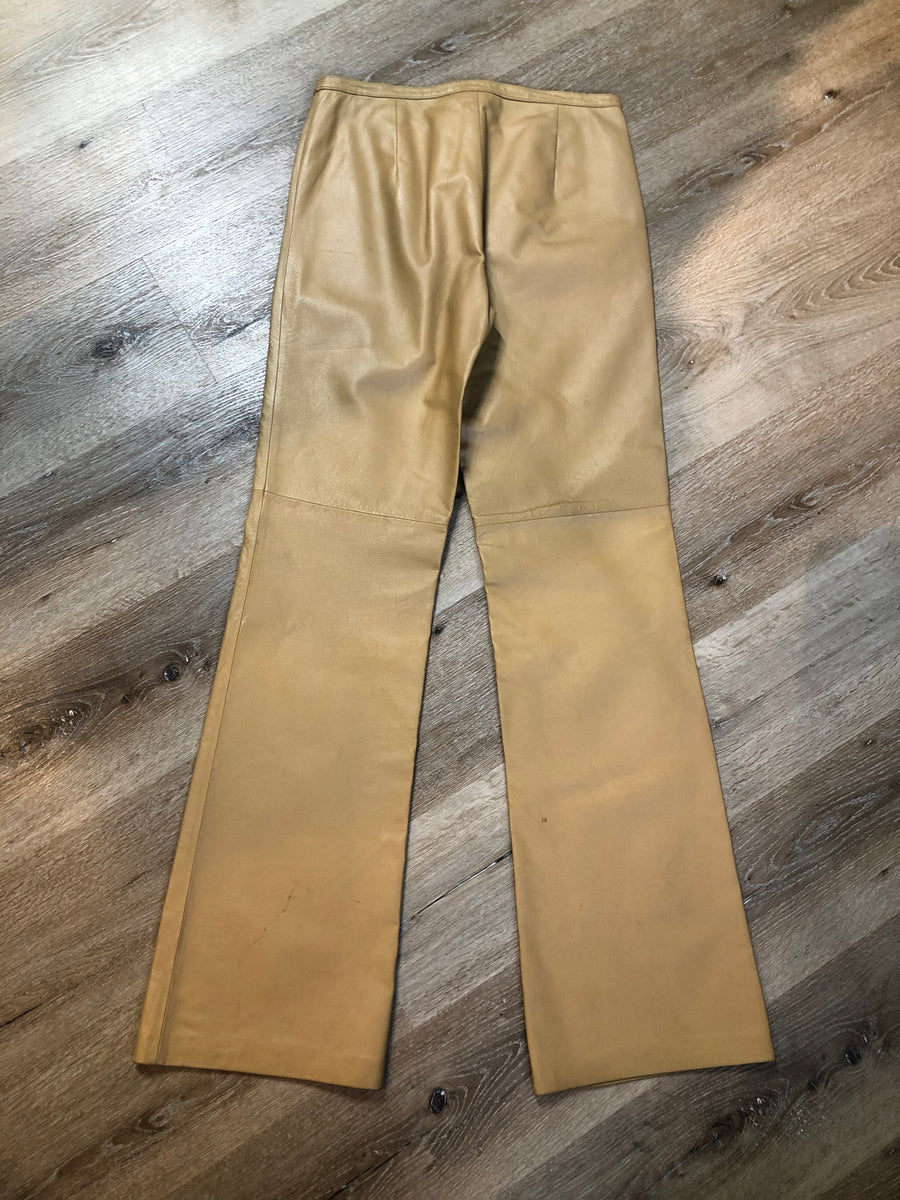 Women Beige Leather Pants