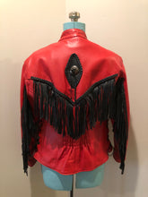 Load image into Gallery viewer, Vintage Screamin’ Eagle Red Fringe Leather Jacket
