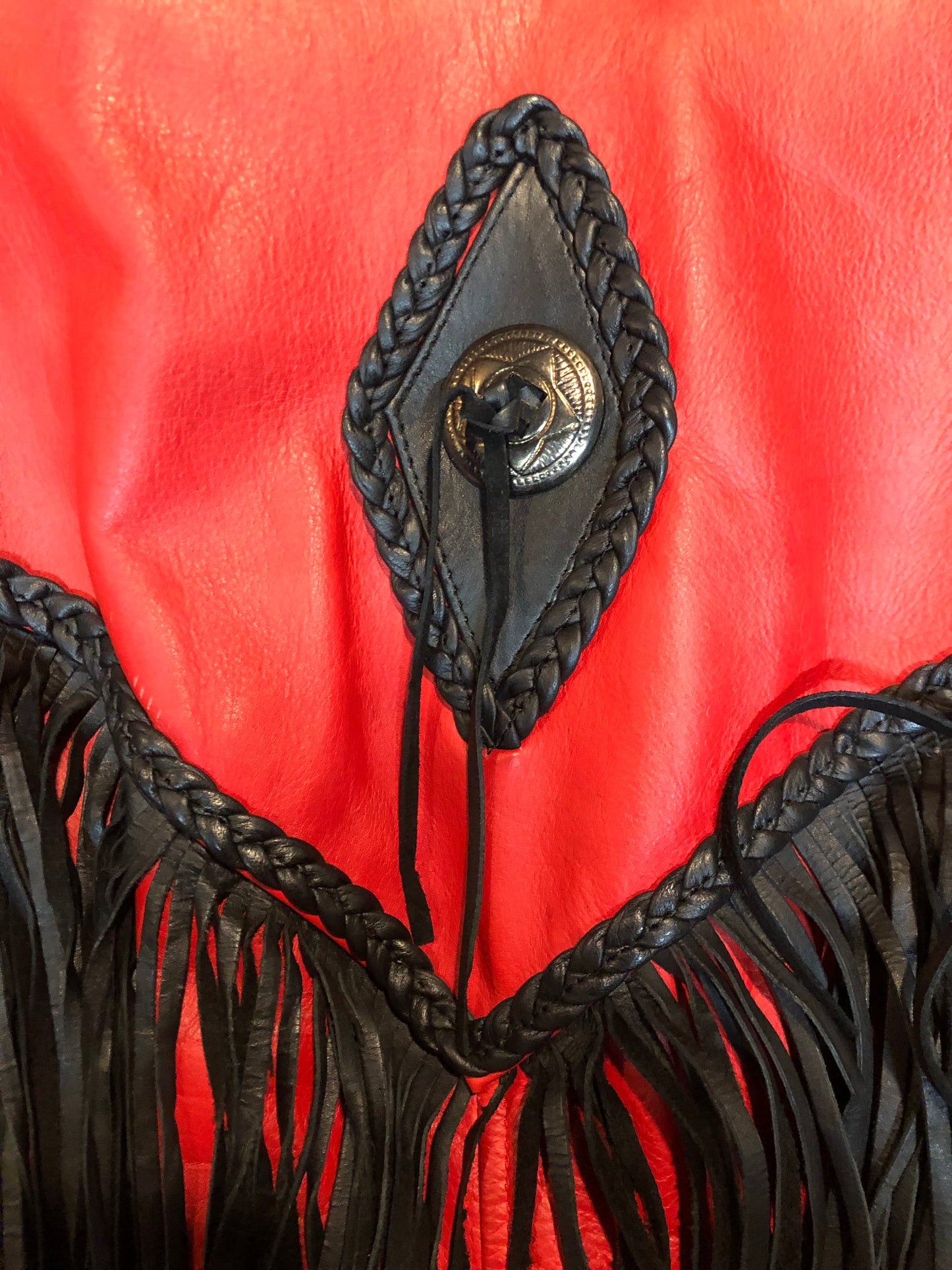 Vintage Screamin’ Eagle Red Fringe Leather Jacket