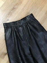 Load image into Gallery viewer, Kingspier Vintage - Black leather highrise pleated pants with tapered leg and front pockets
