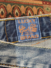 Load image into Gallery viewer, Lucky Brand by Gene Montesano - 34”x31”  Slim boot leg  Short inseam  Mid rise  Button fly  100% cotton  Made in USA - Kingspier Vintage
