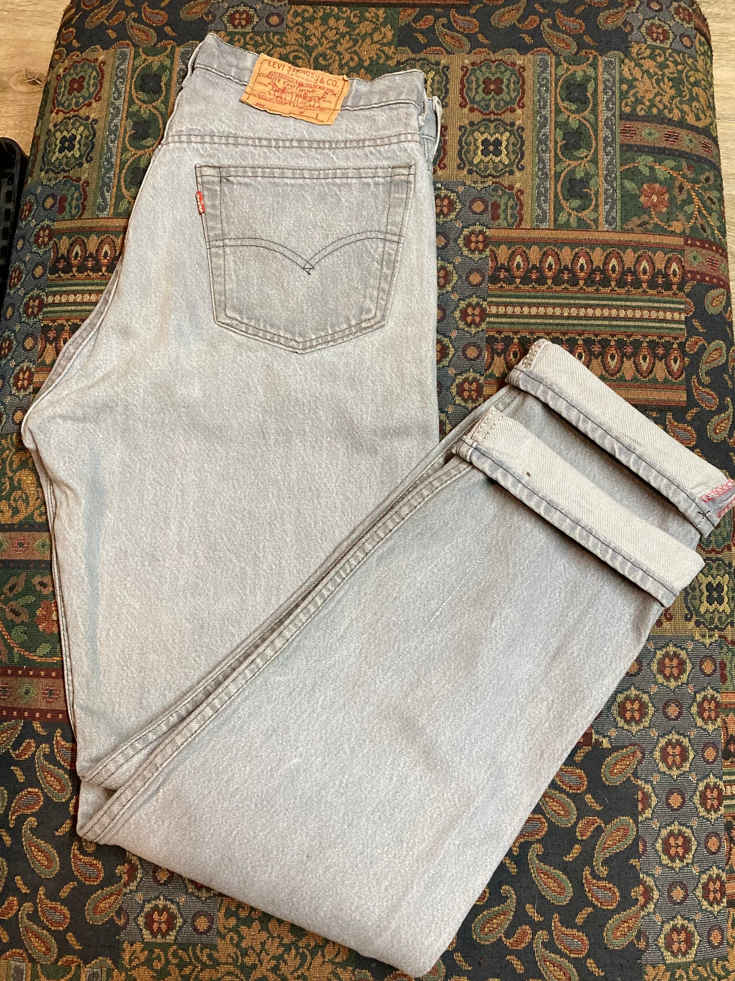 Levi’s 501 Vintage Red Tab Grey Denim Jeans - 31”x32”, Made in Canada - Kingspier Vintage