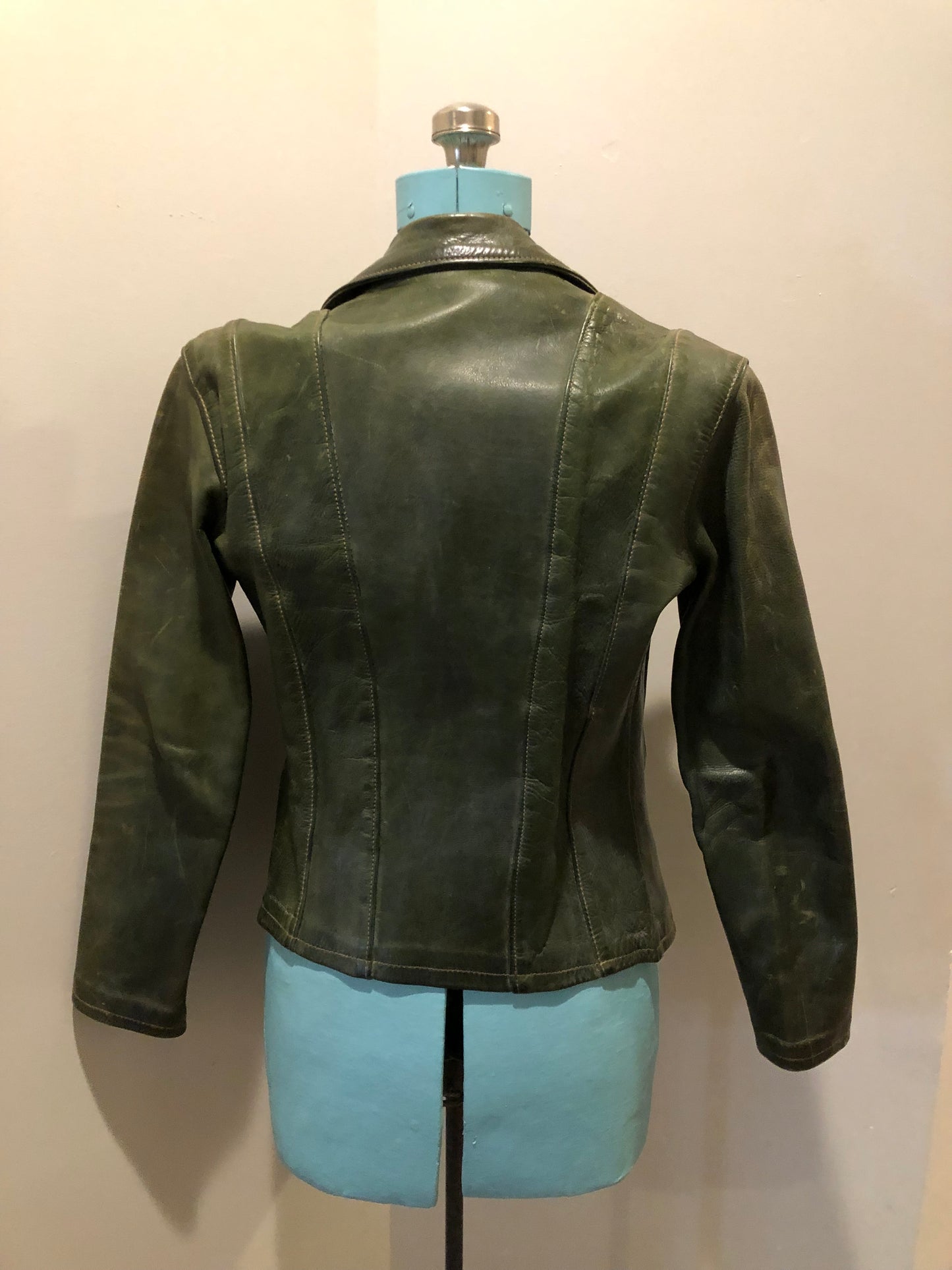 Very Rare Vintage 60s/ 70s East West Musical Instruments Co. Green Leather Jacket, Made in USA, SOLD