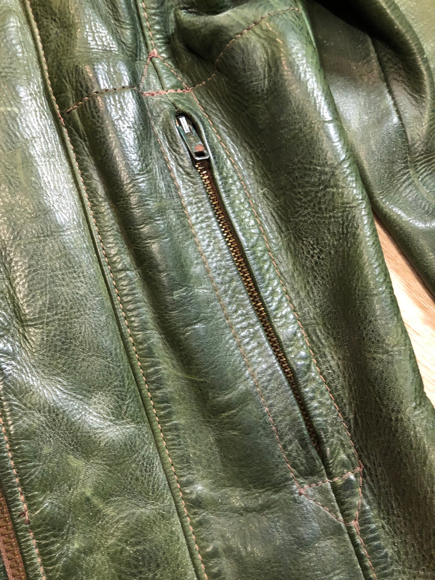 Very Rare Vintage 60s/ 70s East West Musical Instruments Co. Green Leather Jacket, Made in USA, SOLD
