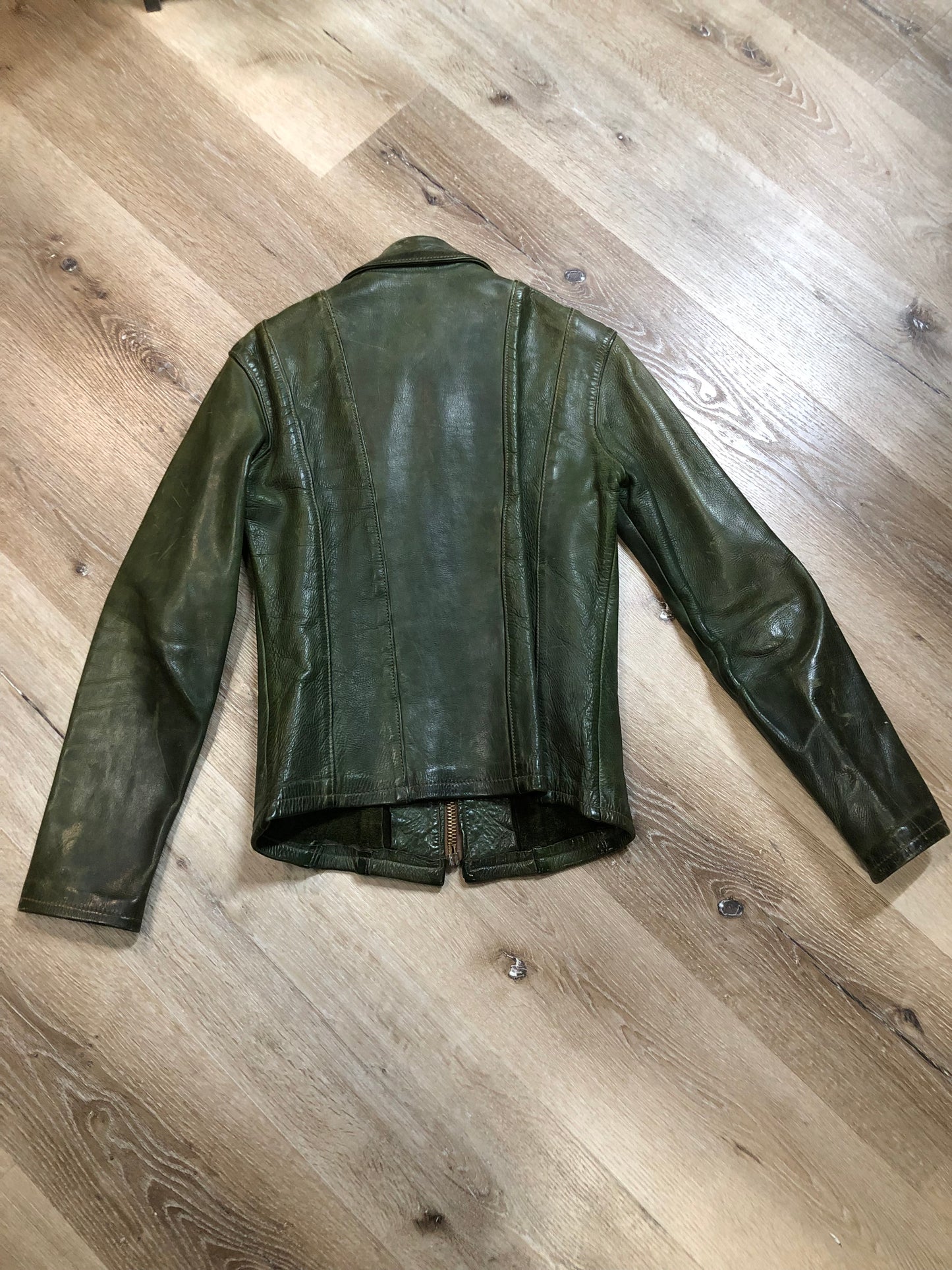 Very Rare Vintage 60s/ 70s East West Musical Instruments Co. Green Leather Jacket, Made in USA, SOLD