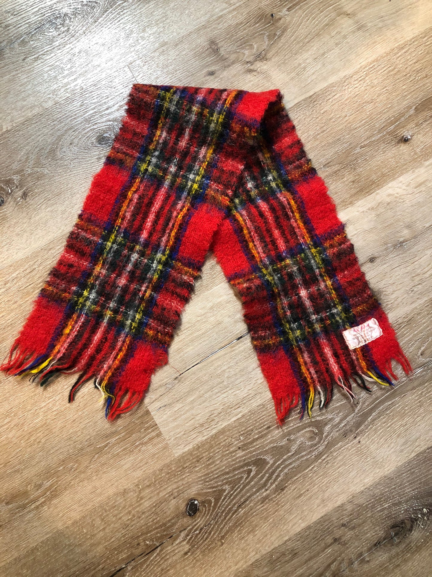 Kingspier Vintage - Vintage mohair blend red plaid scarf. Made in Scotland.