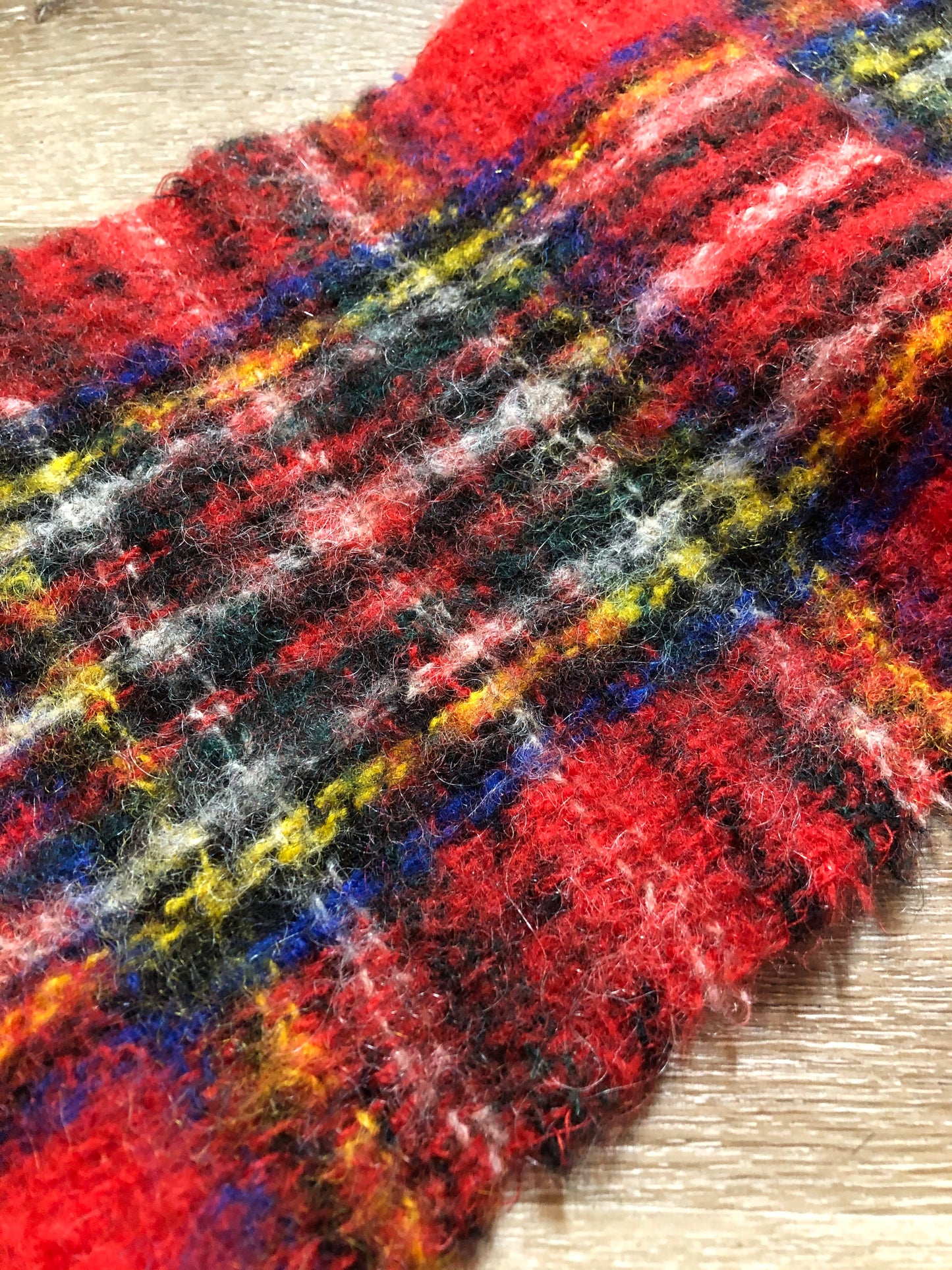 Kingspier Vintage - Vintage mohair blend red plaid scarf. Made in Scotland.