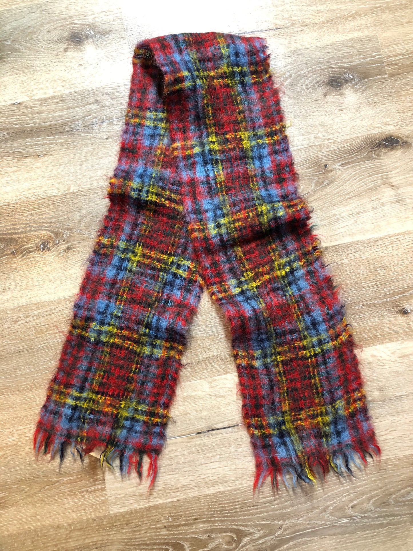 Kingspier Vintage - Smith’s Breumda red plaid mohair blend scarf. Made in Scotland.
