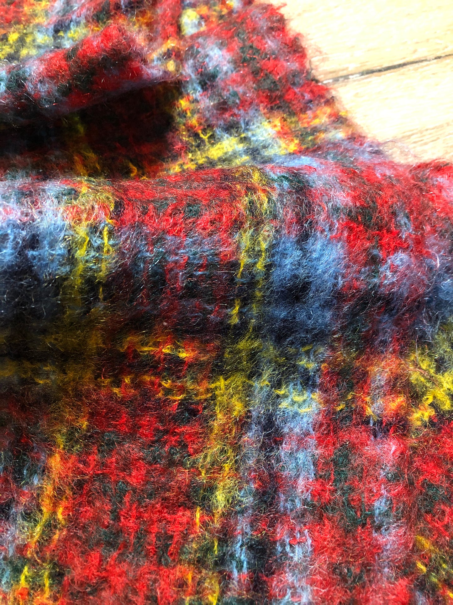 Kingspier Vintage - Smith’s Breumda red plaid mohair blend scarf. Made in Scotland.