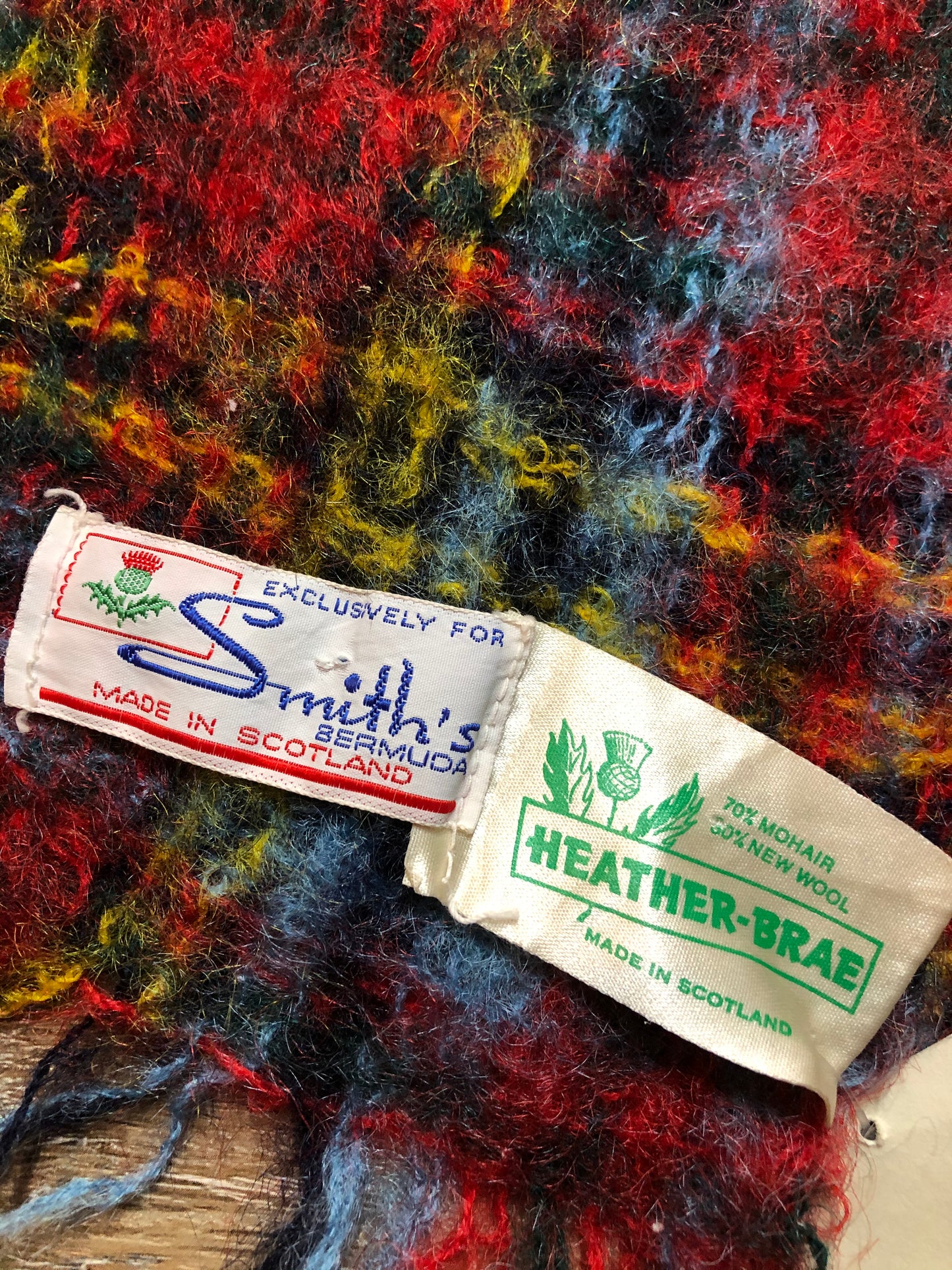 Kingspier Vintage - Smith’s Breumda red plaid mohair blend scarf. Made in Scotland.