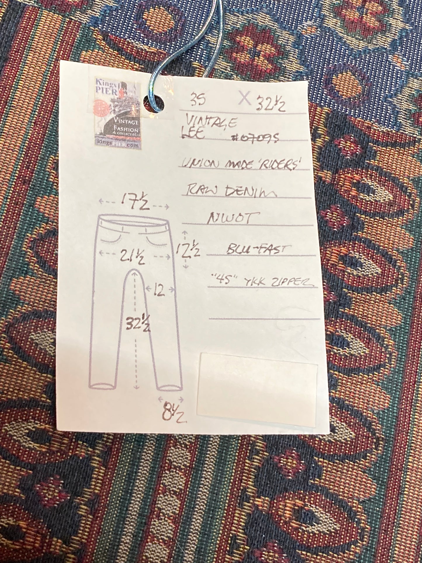 Vintage Lee Riders, Raw Denim Jeans, NWOT - 35”x32.5”, Union Made - Kingspier vintage